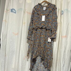 Cecico Blue & Brown Floral Ruffle Viscose Maxi Dress